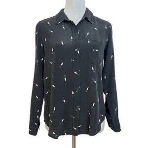 Rails 100% Silk Blouse Women’s S Black Lipstick Gothic Grunge Streetwear